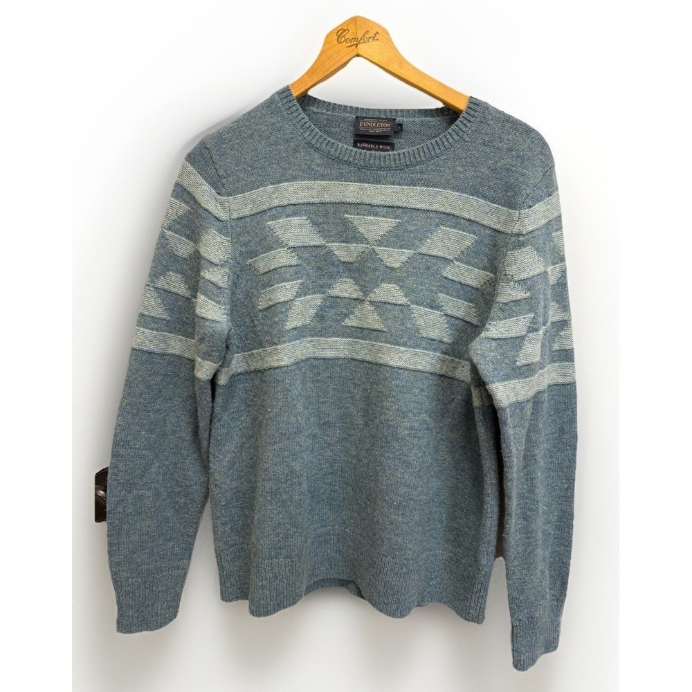 Pendleton Washable Wool Blue Sweater Womens Large Southwestern Aztec Outdoor